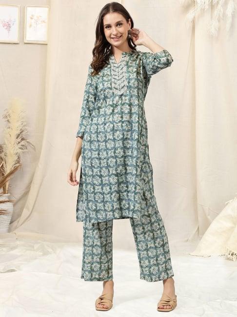 mirchi fashion rayon embroidered kurta palazzo set