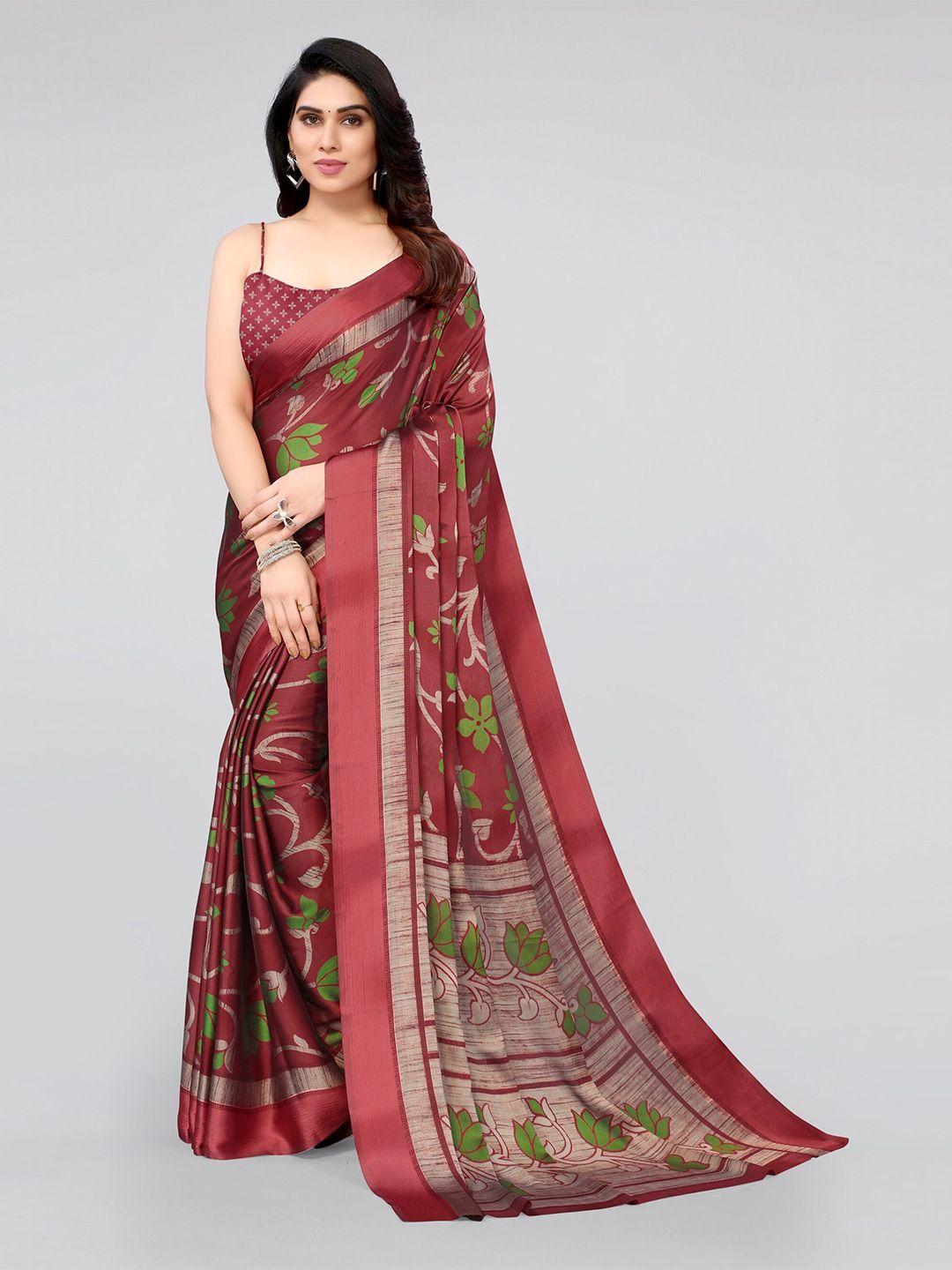 mirchi fashion red & green floral saree