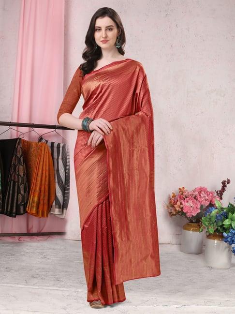 mirchi fashion red silk woven saree with unstitched blouse