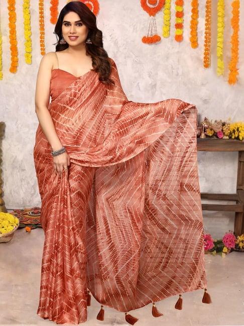 mirchi fashion rust printed saree with unstitched blouse