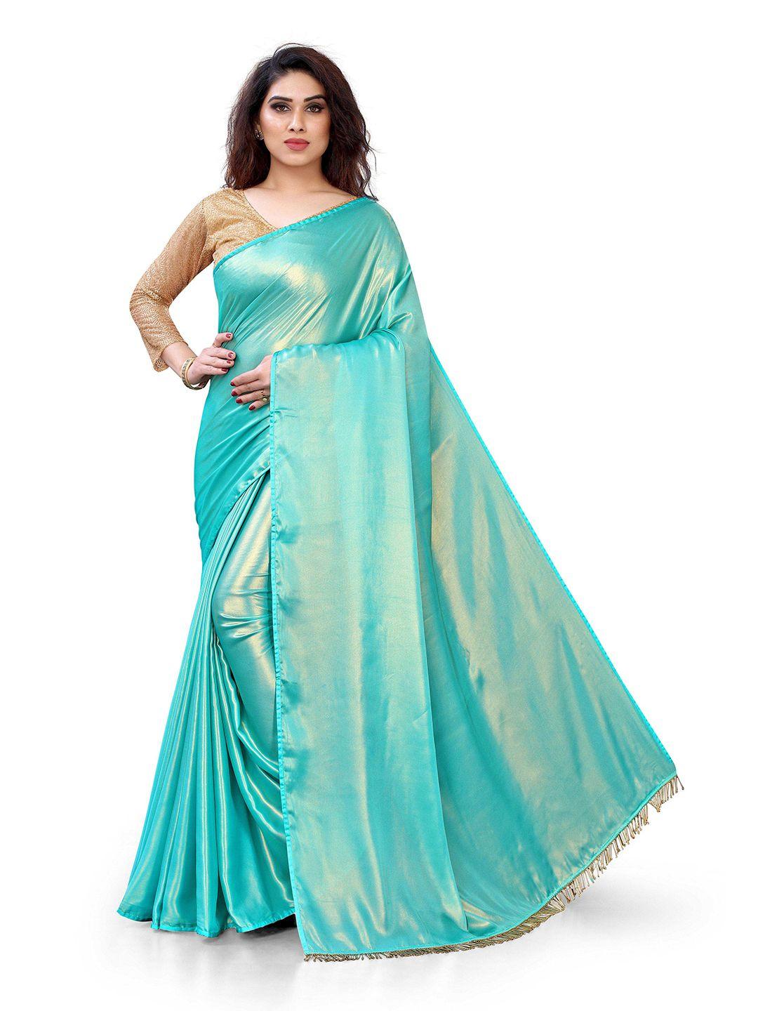 mirchi fashion turquoise blue satin saree