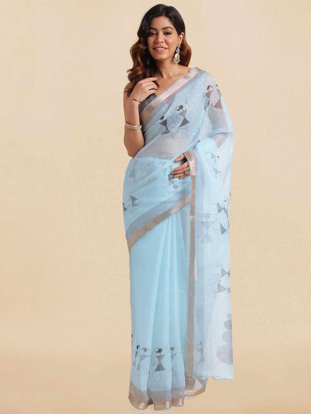 mirchi fashion warli printed zari saree