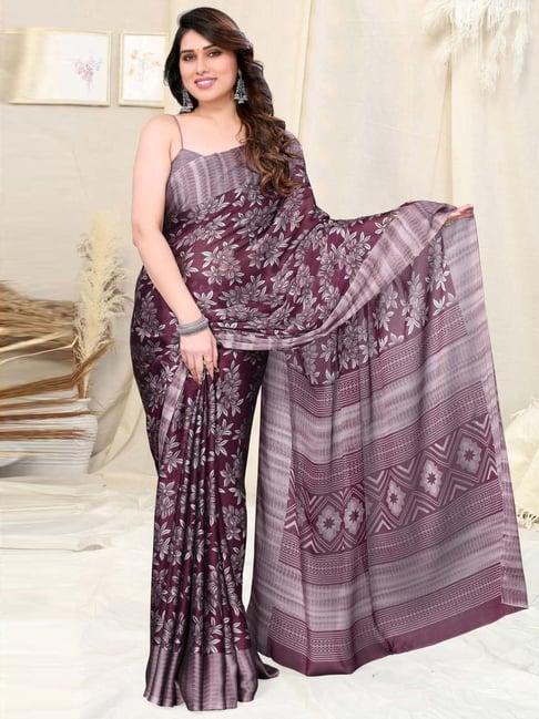 mirchi fashion wine floral print saree with unstitched blouse