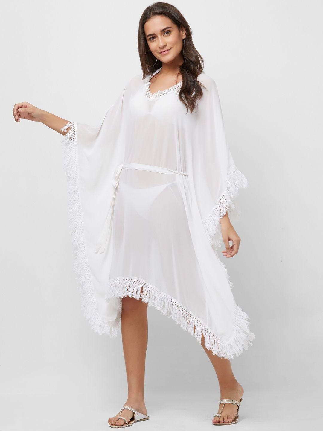 mirchi fashion woman white flared sleeves georgette kaftan kurta