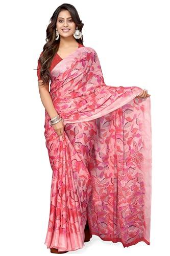 mirchi fashion women's chiffon floral printed saree with blouse piece (40708-peach)