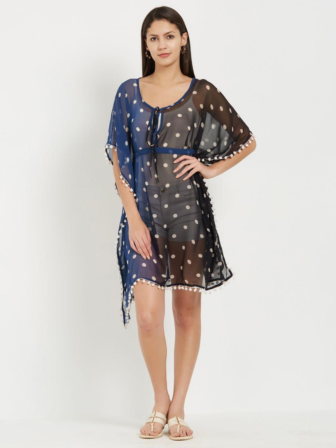 mirchi fashion women blue polka dots print kaftan dress