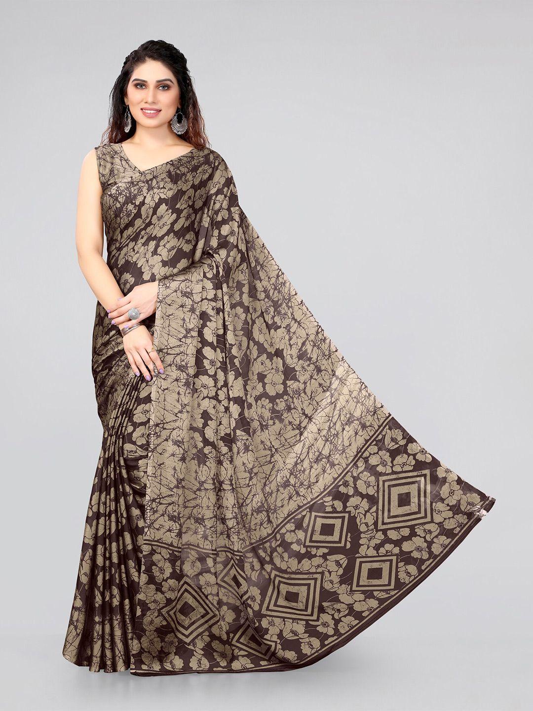 mirchi fashion women brown & beige floral saree