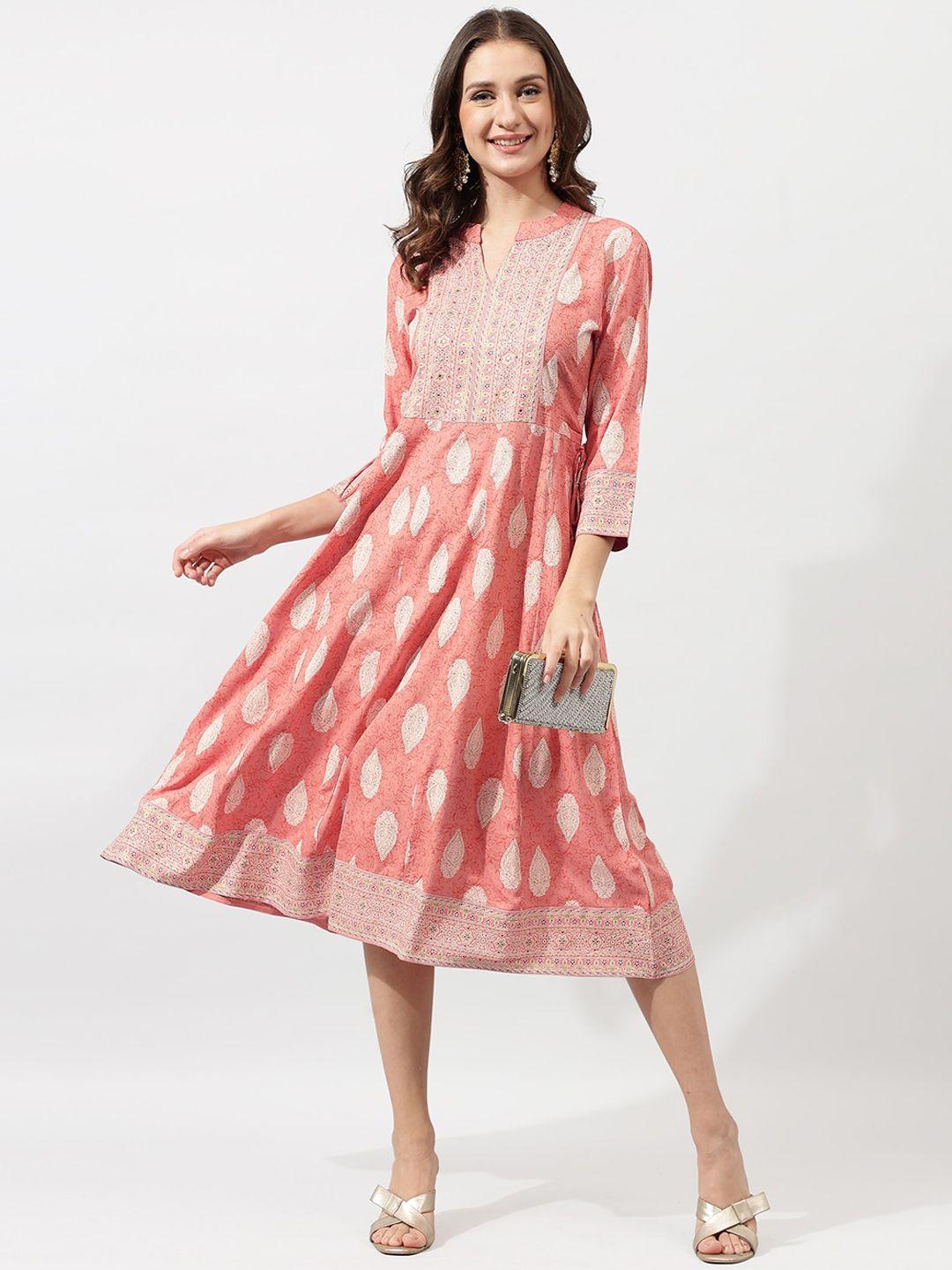 mirchi fashion women coral ethnic motifs printed embellished ethnic dress