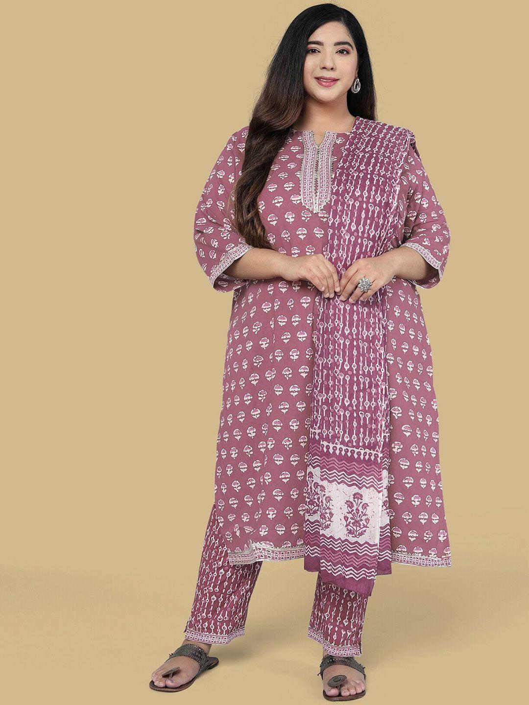 mirchi fashion women ethnic motifs printed pure cotton kurta with trouser & with dupatta