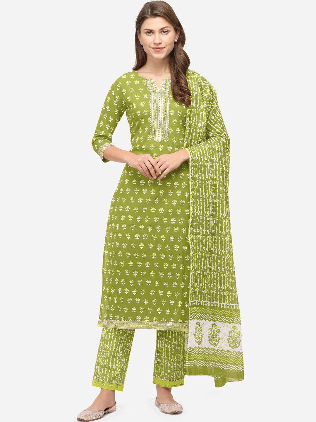 mirchi fashion women green ethnic motifs printed gotta patti kurta with palazzos & with dupatta