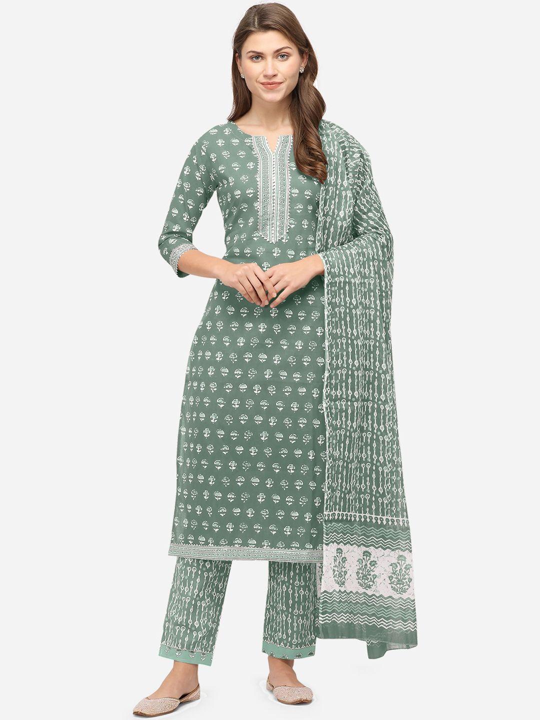 mirchi fashion women green ethnic motifs printed regular gotta patti kurta with palazzos & with dupatta