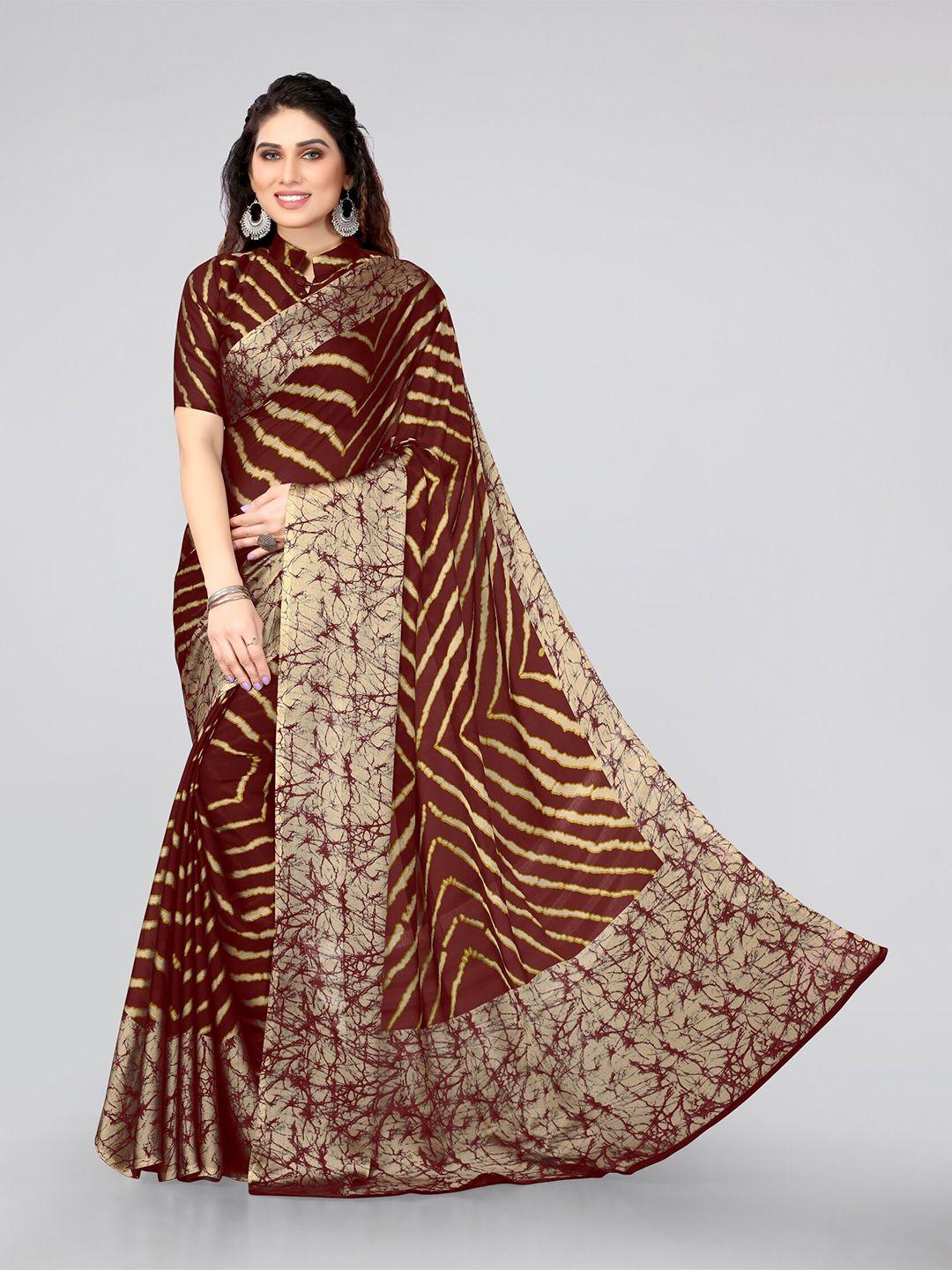 mirchi fashion women maroon & beige poly chiffon leheriya saree