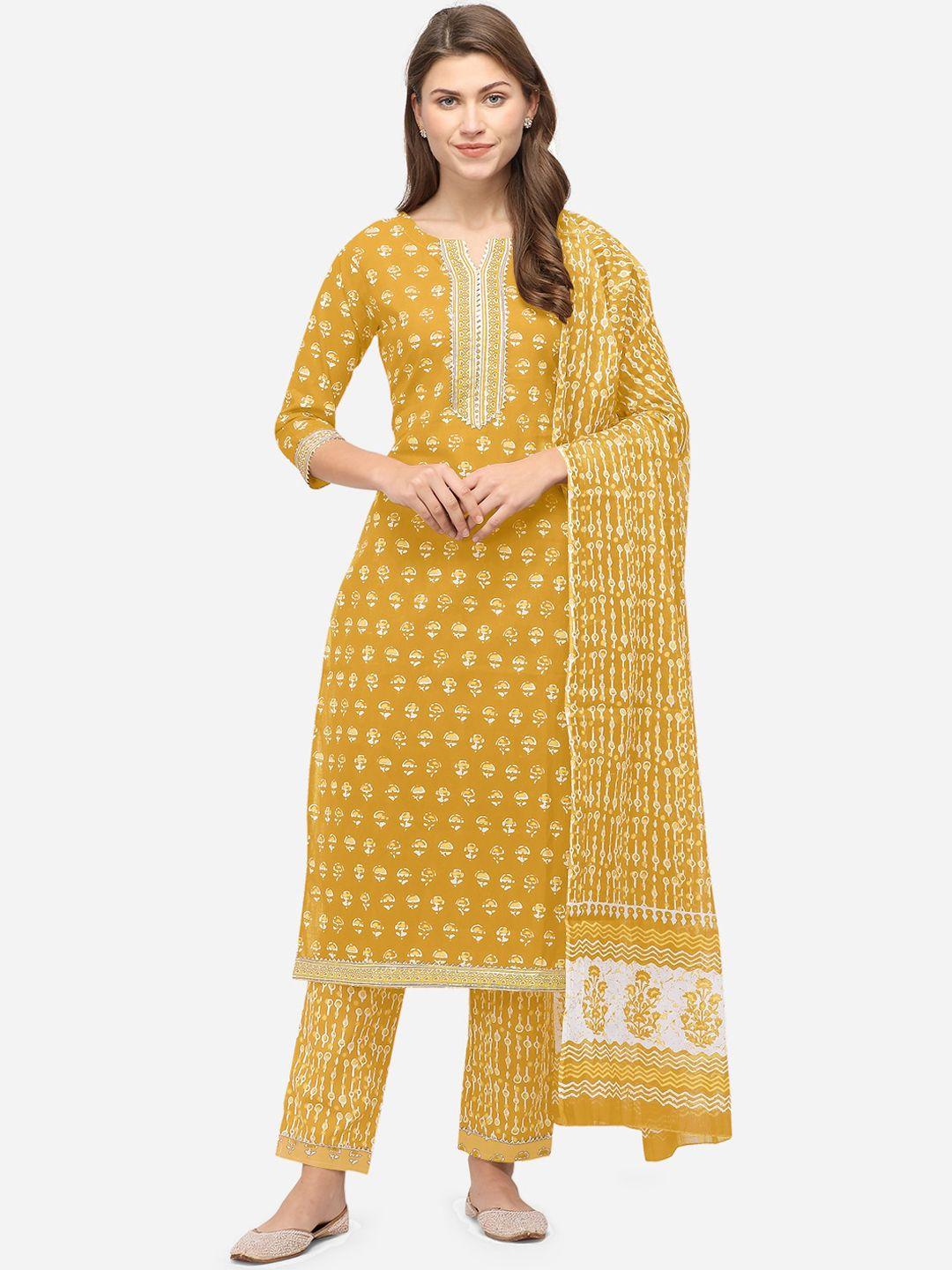 mirchi fashion women mustard yellow kurta with palazzos & with dupatta