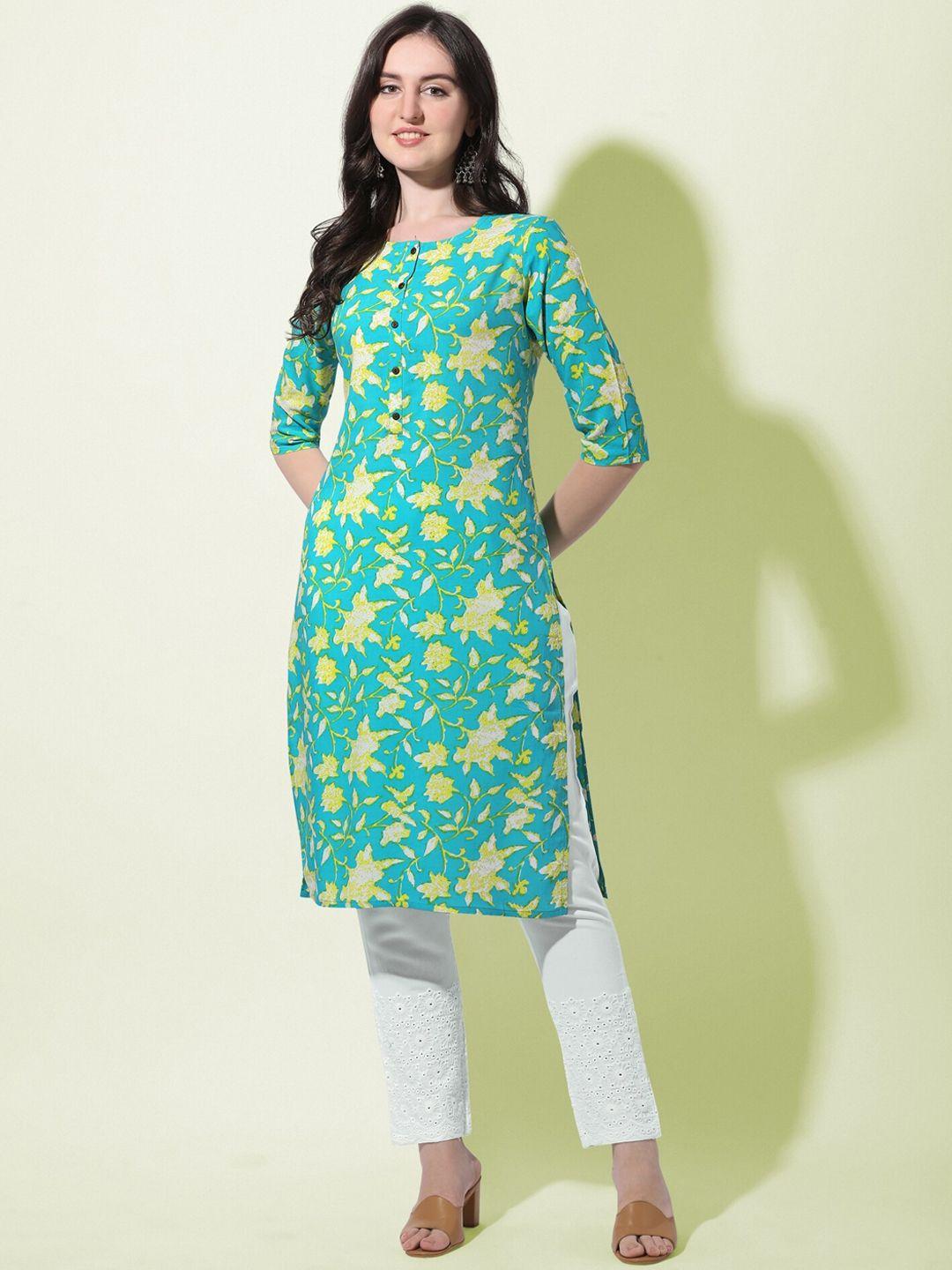mirchi fashion women plus size blue floral printed chikankari kurti with trousers