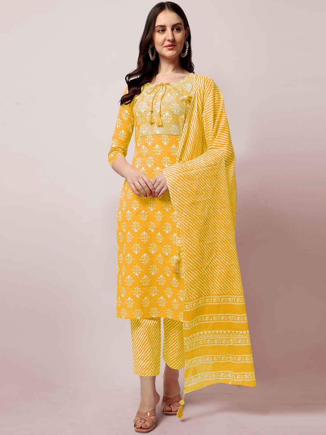 mirchi fashion women plus size mustard yellow printed gotta patti kurta set plus size