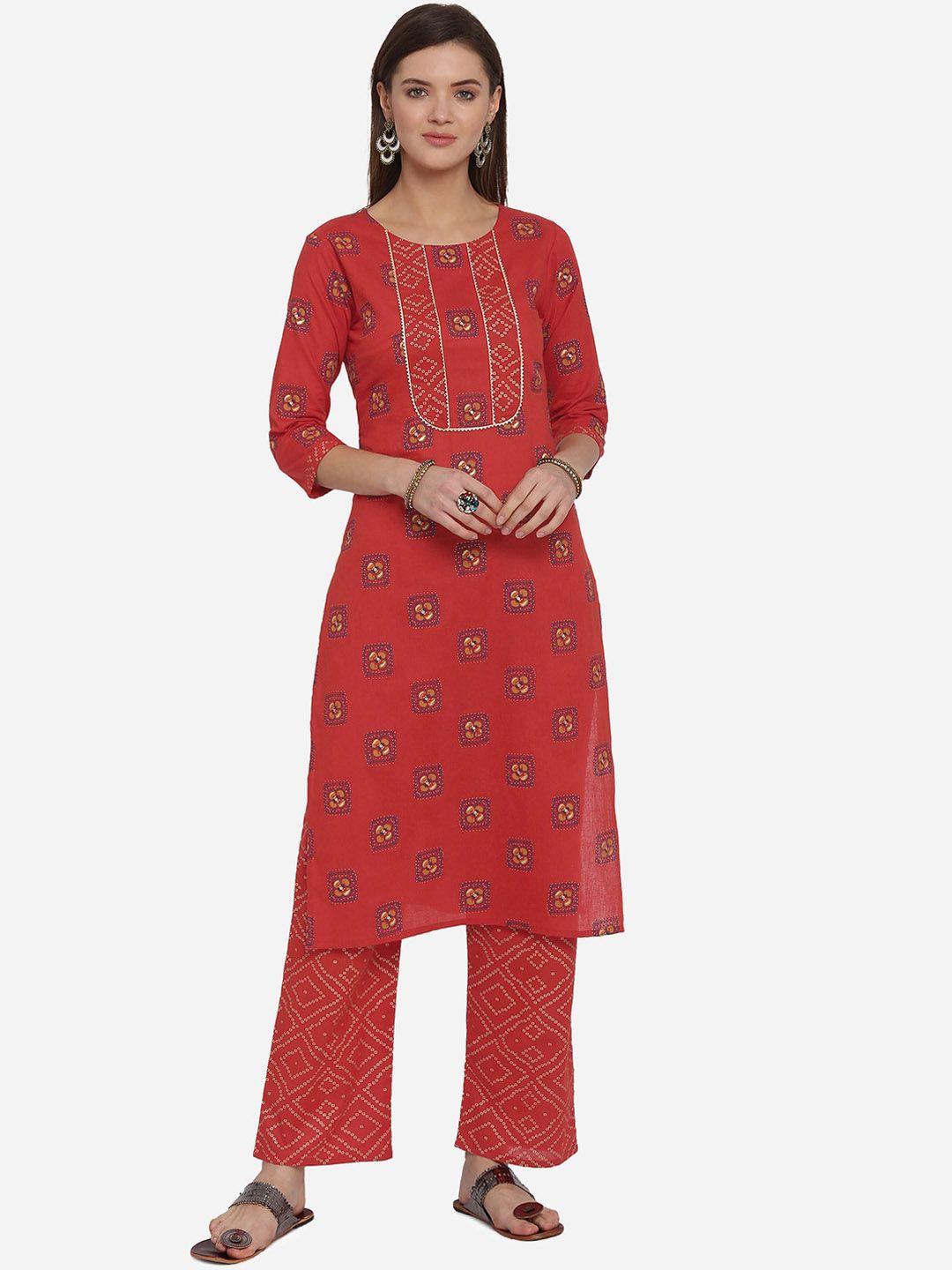 mirchi fashion women red foil printed kurta with palazzos