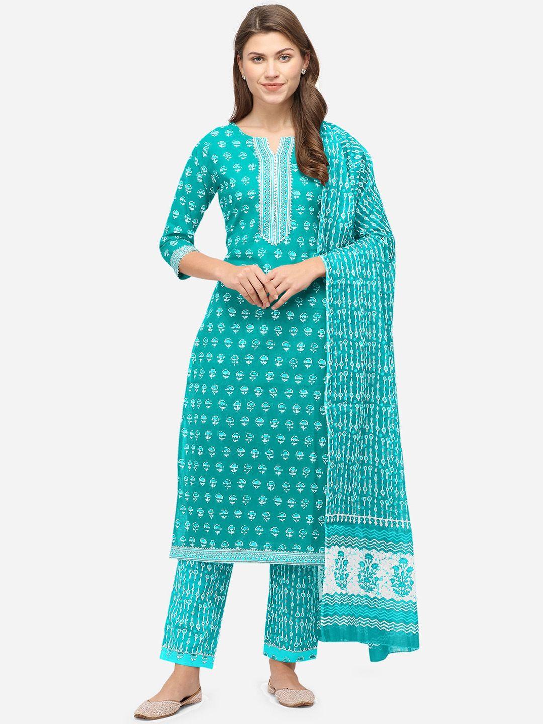 mirchi fashion women teal ethnic motifs printed kurta with palazzos & dupatta