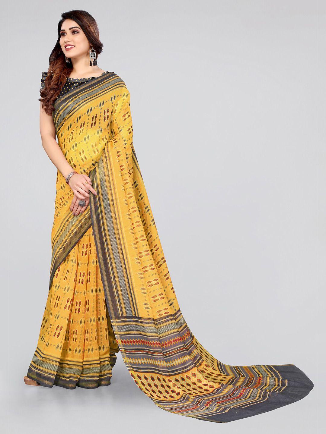 mirchi fashion women yellow & black zari saree