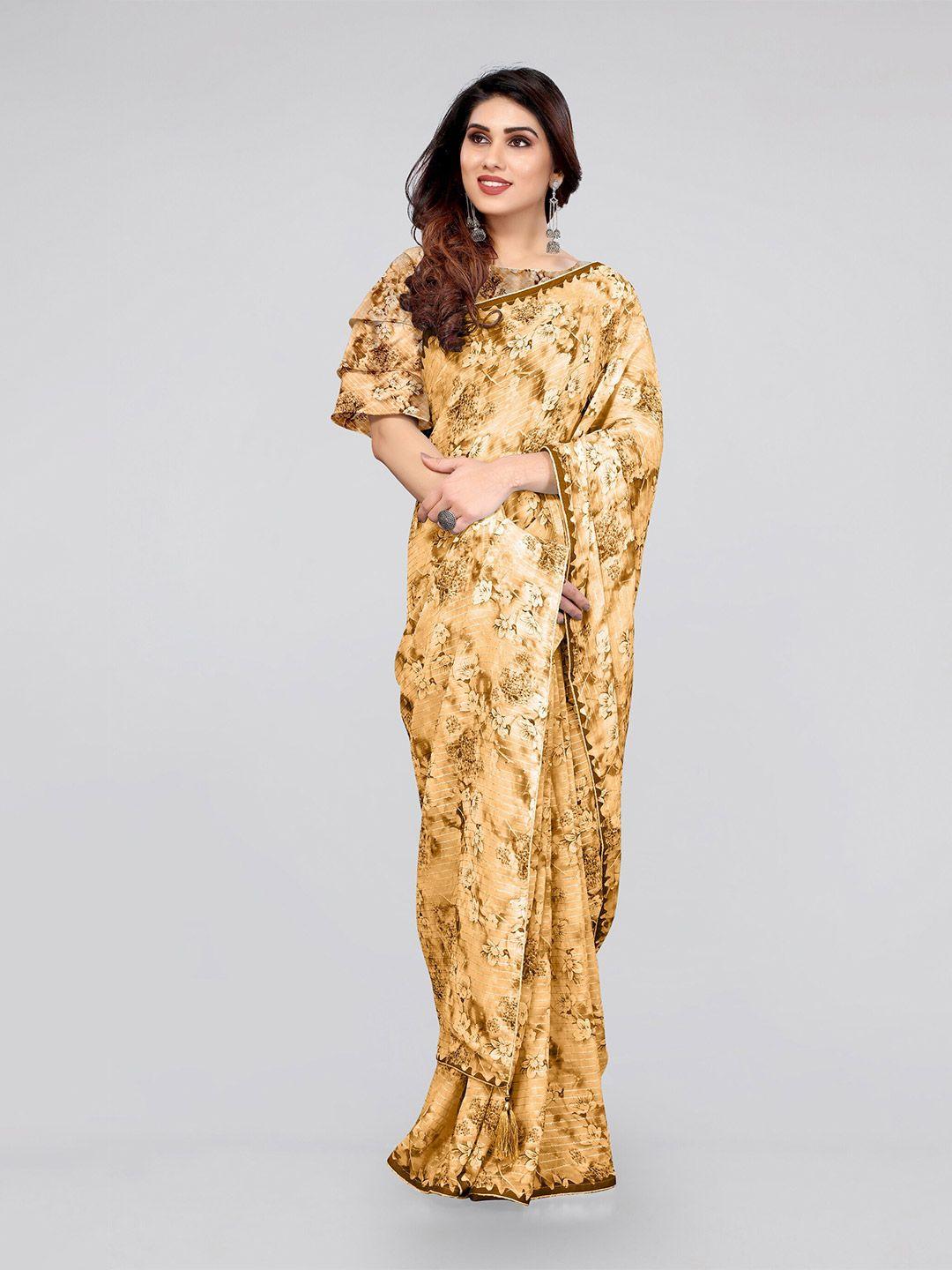 mirchi fashion yellow & brown floral saree