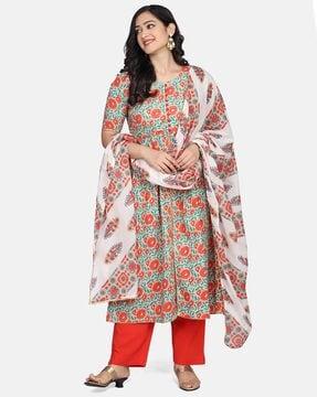 mirraw floral printed kurta set with dupatta