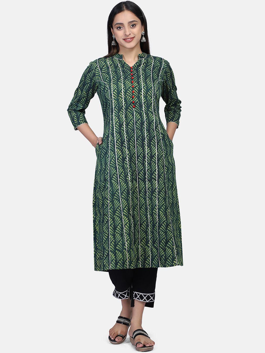 mirraw women green chevron printed kurta