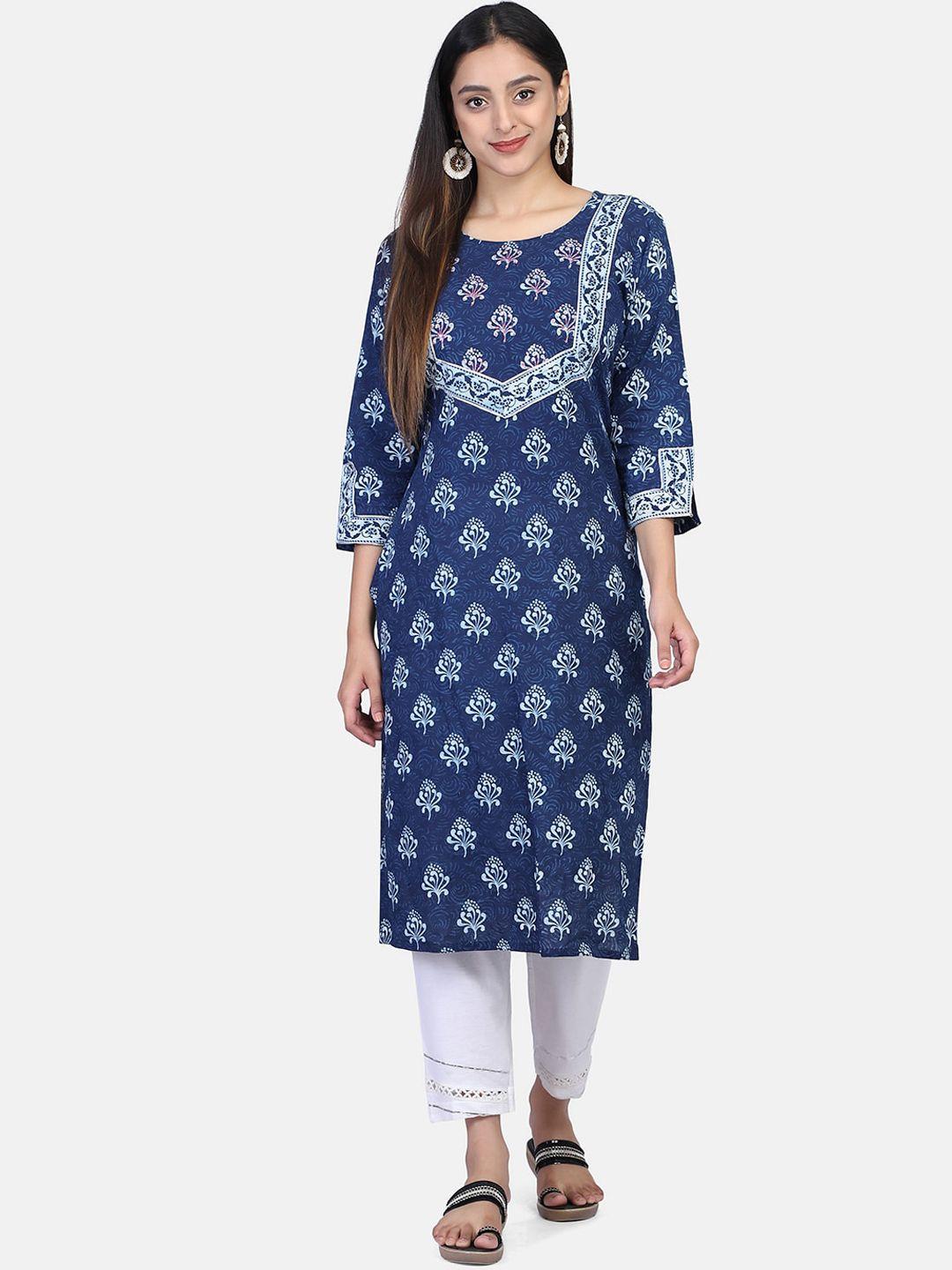 mirraw women navy blue ethnic motifs handblock printed kurta