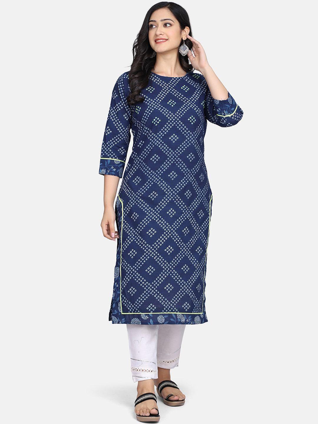 mirraw women navy blue geometric handblock printed kurta