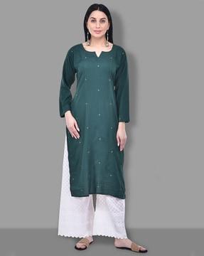 mirror embellished straight kurta