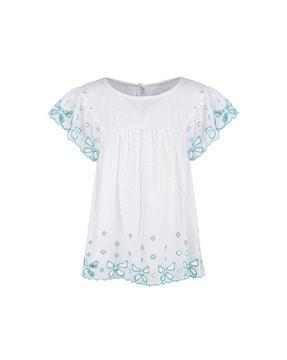 mirror embellished top with short sleeves