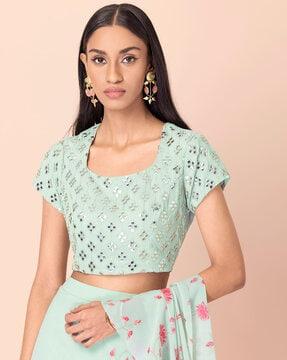 mirror embroidered cap sleeve top