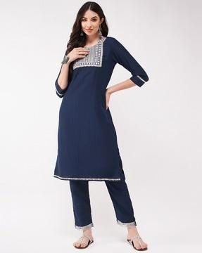 mirror embroidered straight kurta