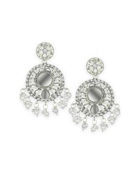 mirror-studded dangler earrings with pearl drops