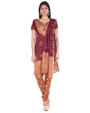 mirror work bandhej 3-piece unstitched dress material