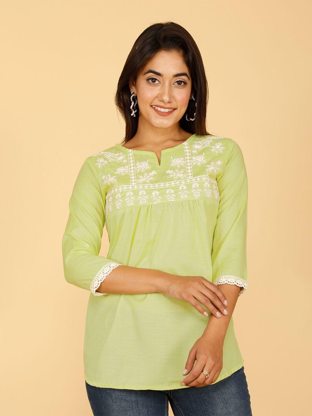 misbis ethnic motifs embroidred notched neck top