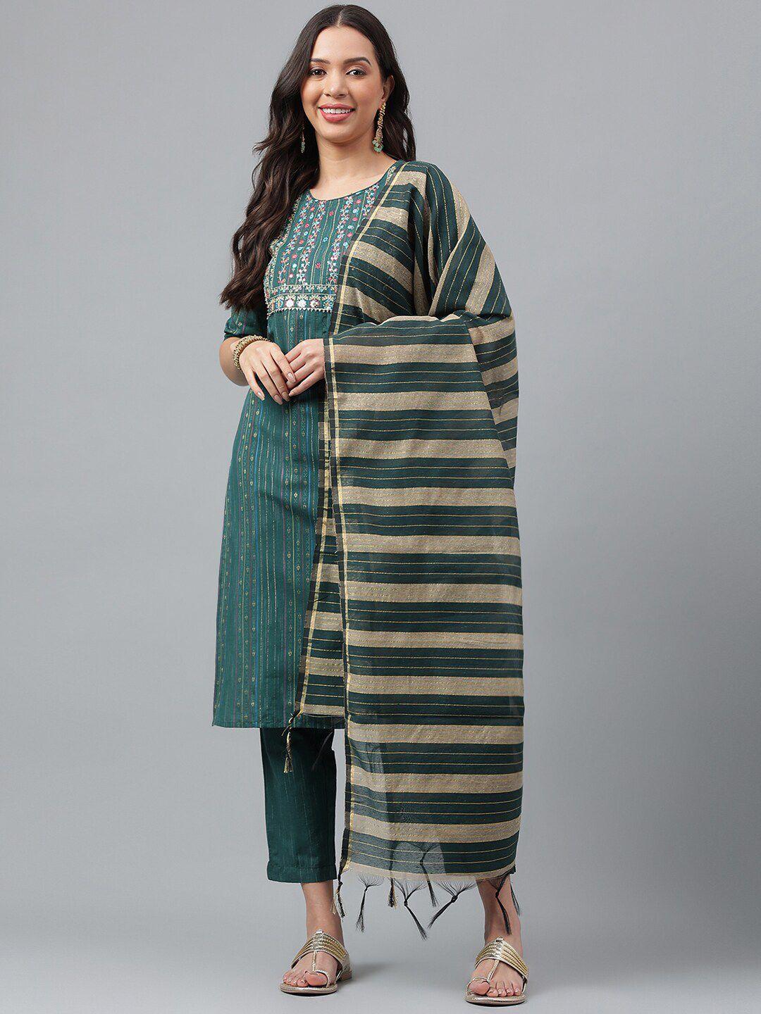 misbis ethnic motifs embroidered pure cotton kurta with trousers & with dupatta