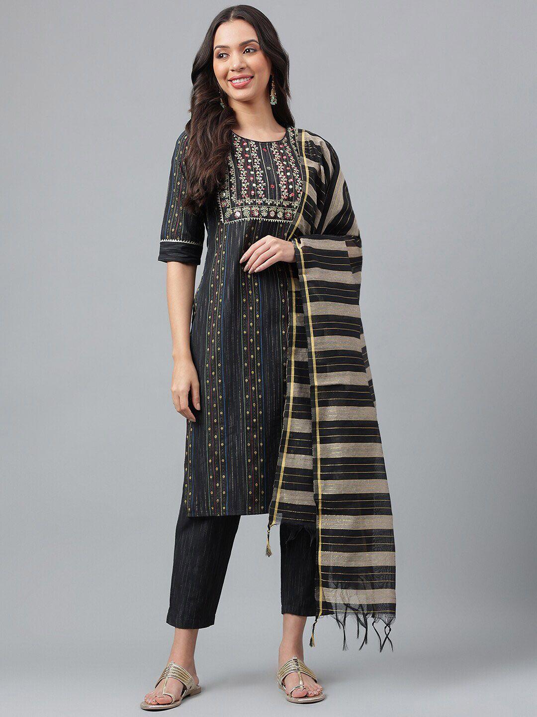 misbis ethnic motifs embroidered pure cotton kurta with trousers & with dupatta