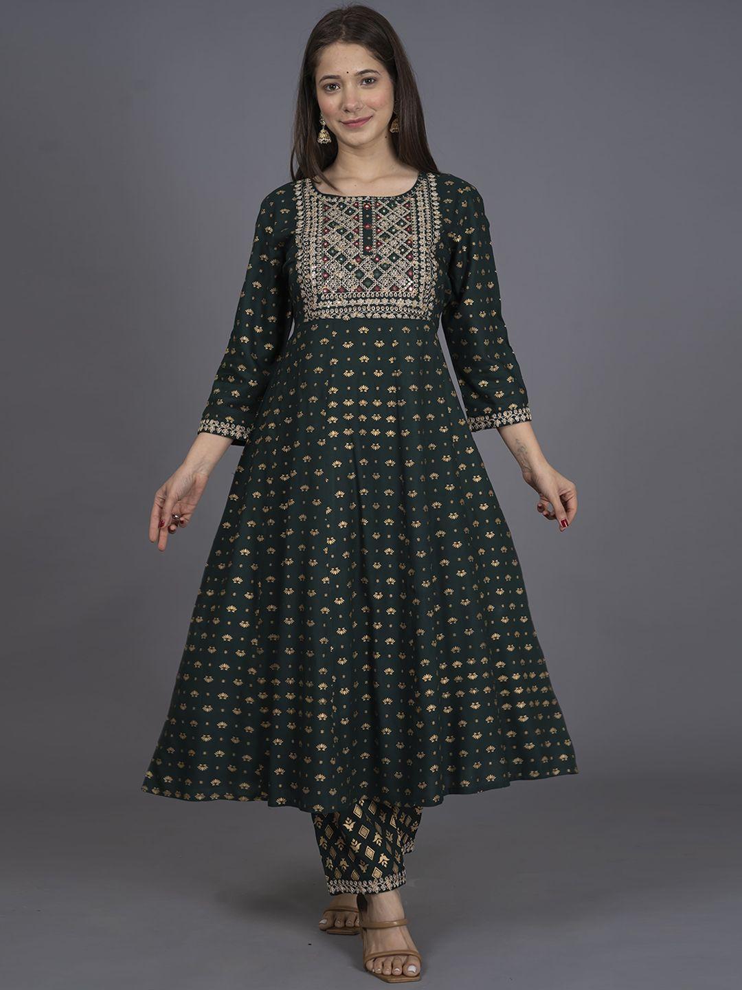 misbis ethnic motifs printed anarkali kurta & palazzos with pure cotton dupatta