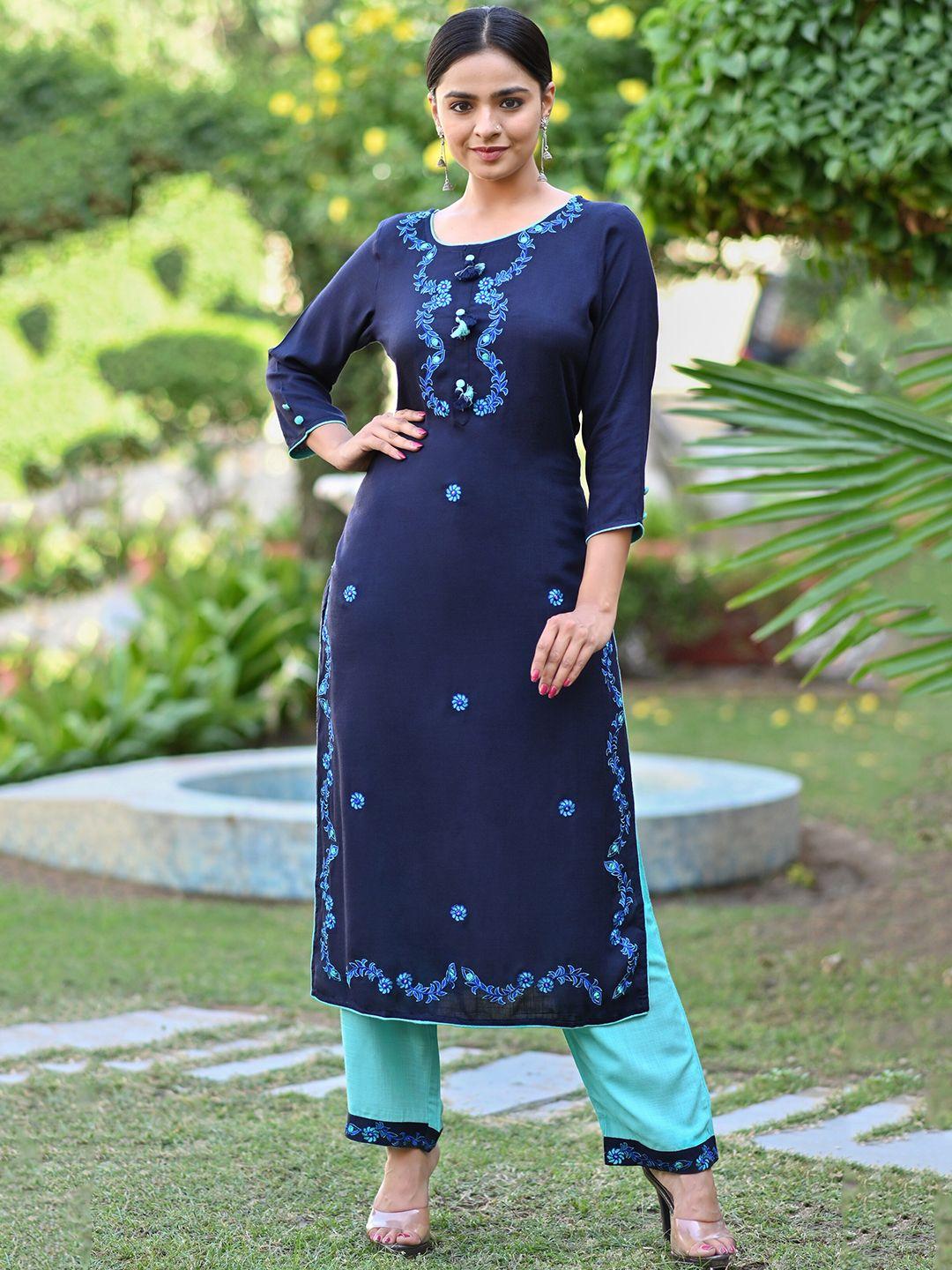 misbis floral embroidered thread work kurta with palazzos