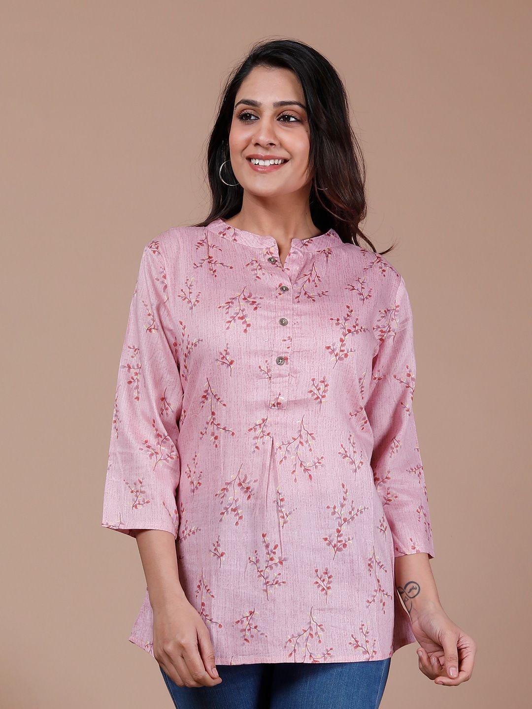 misbis floral print mandarin collar pure cotton top