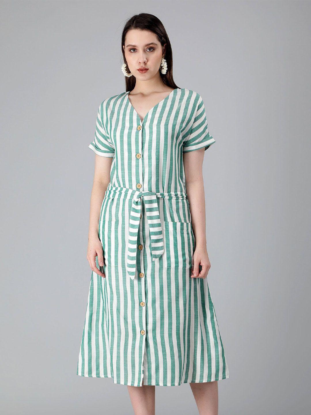 misbis striped printed pure cotton a-line midi dress