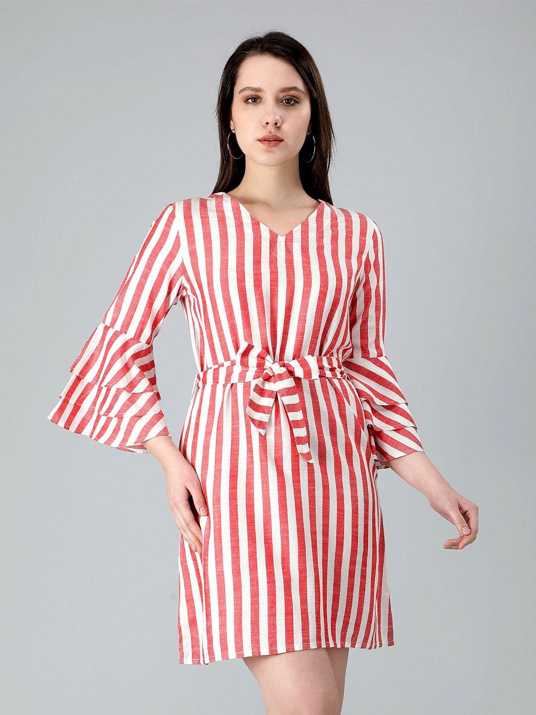 misbis striped printed pure cotton a-line midi dress