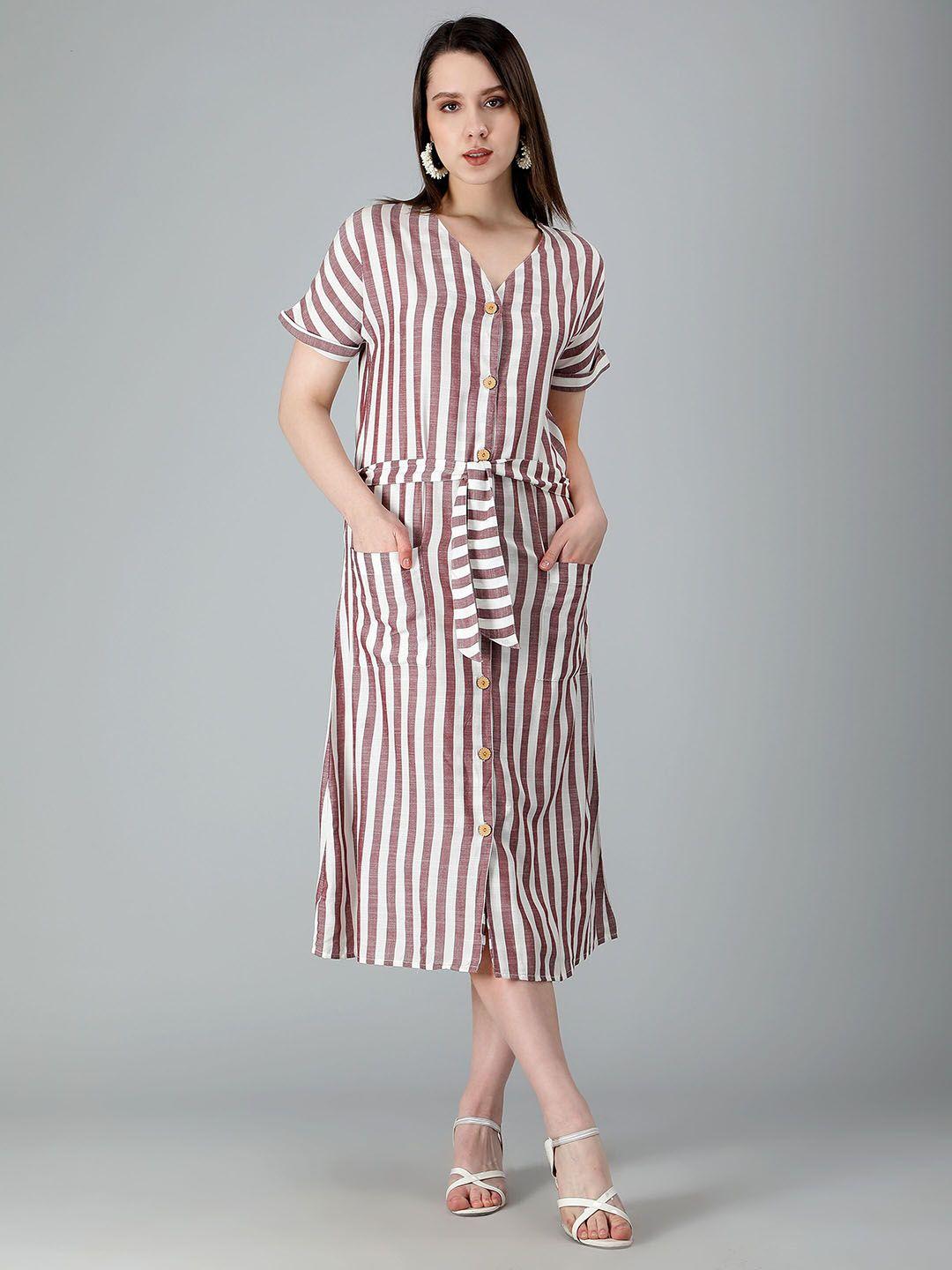 misbis striped pure cotton a-line midi dress
