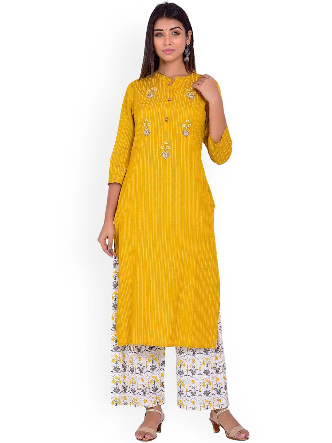 misbis striped regular thread work kurta with palazzos