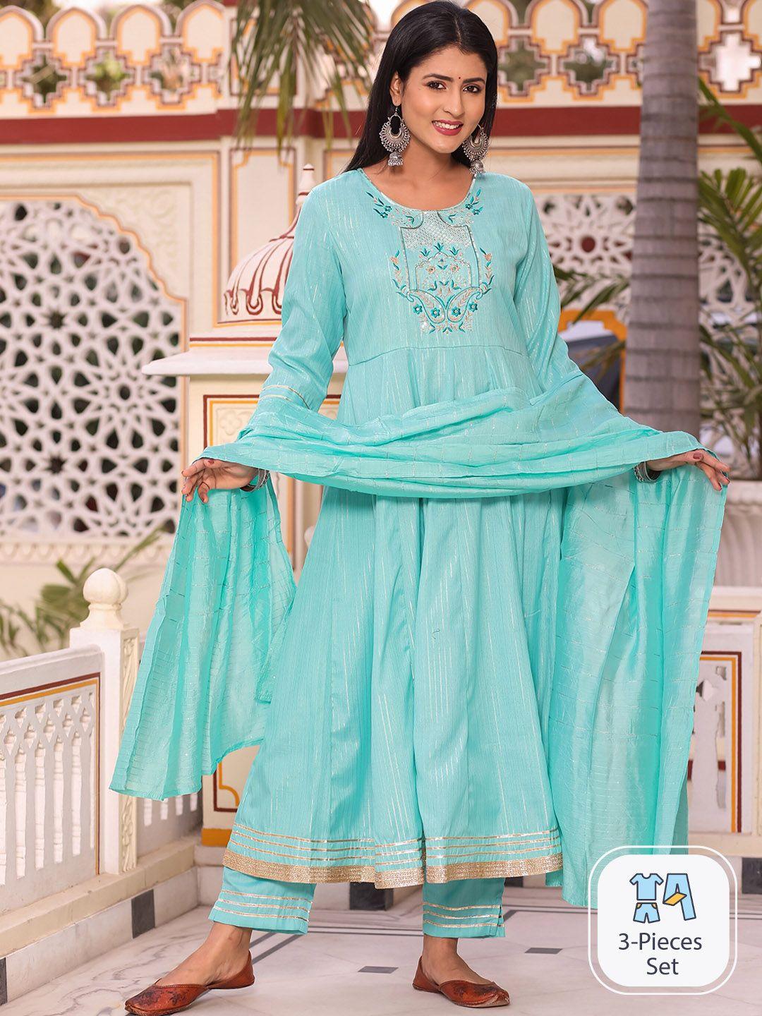misbis women embroidered anarkali kurta with trousers & with dupatta