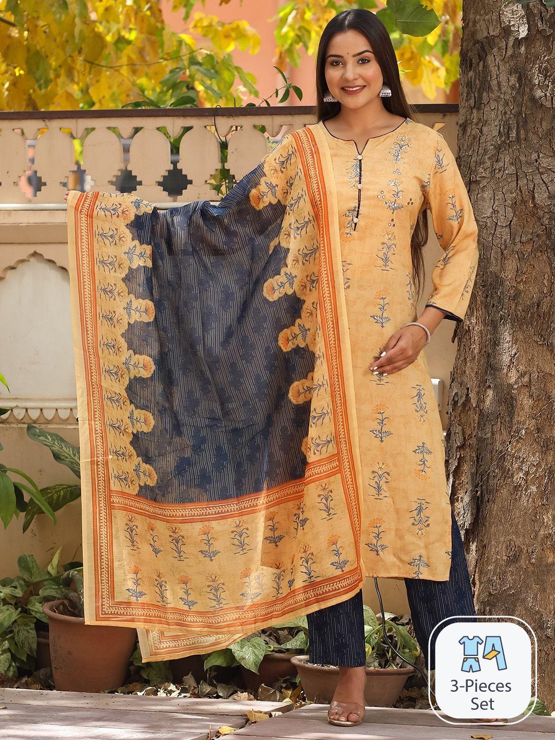 misbis women floral printed kurta with trousers & with dupatta