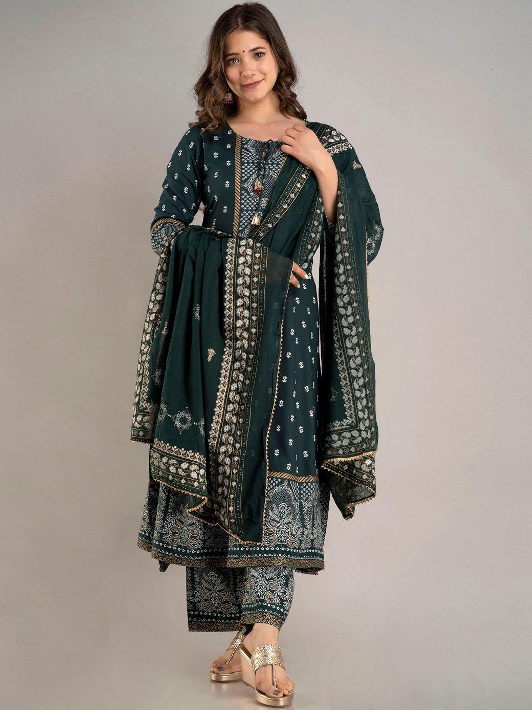 misbis women green floral printed kurta set