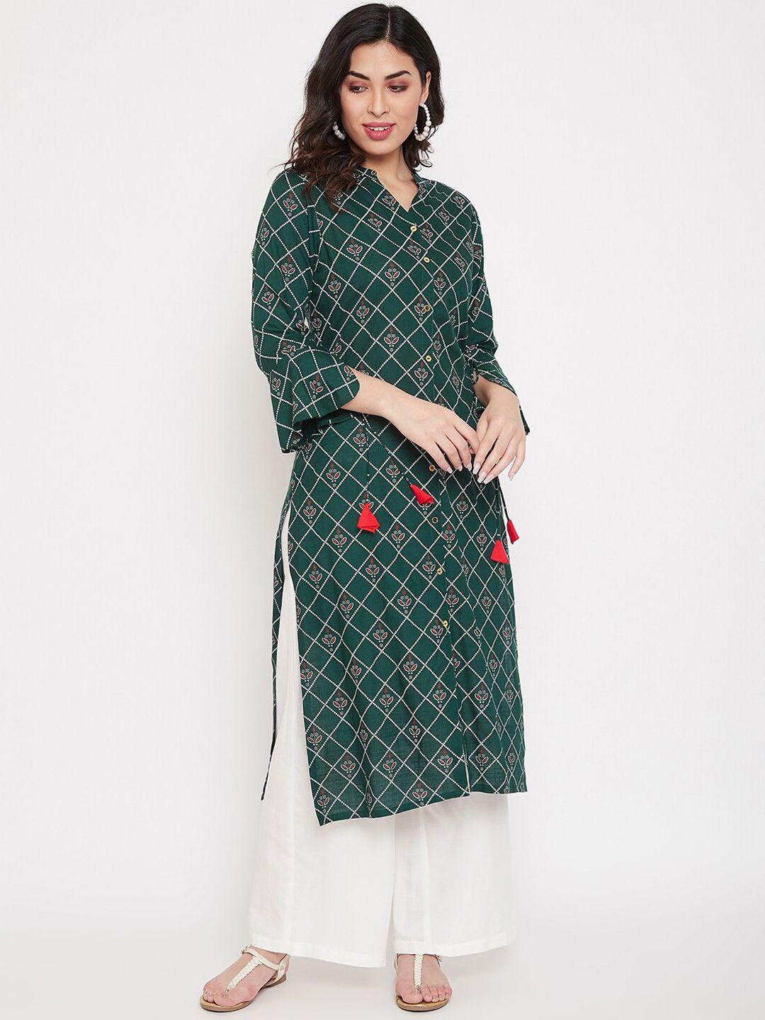 misbis women green floral printed kurta with palazzos