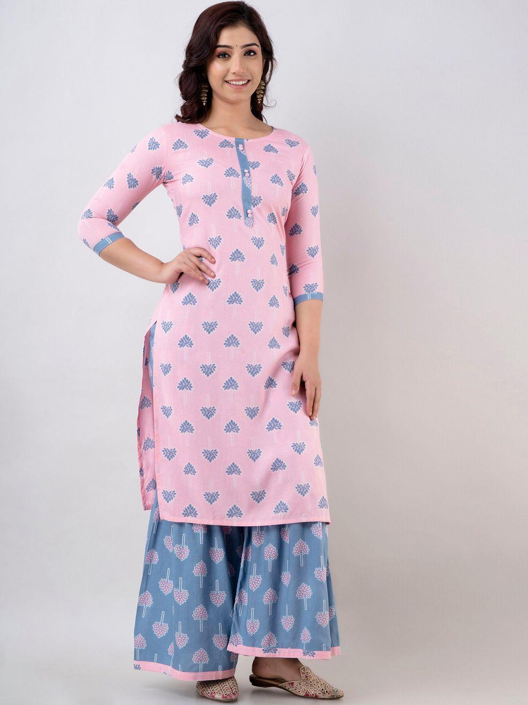 misbis women pink floral printed kurta with sharara