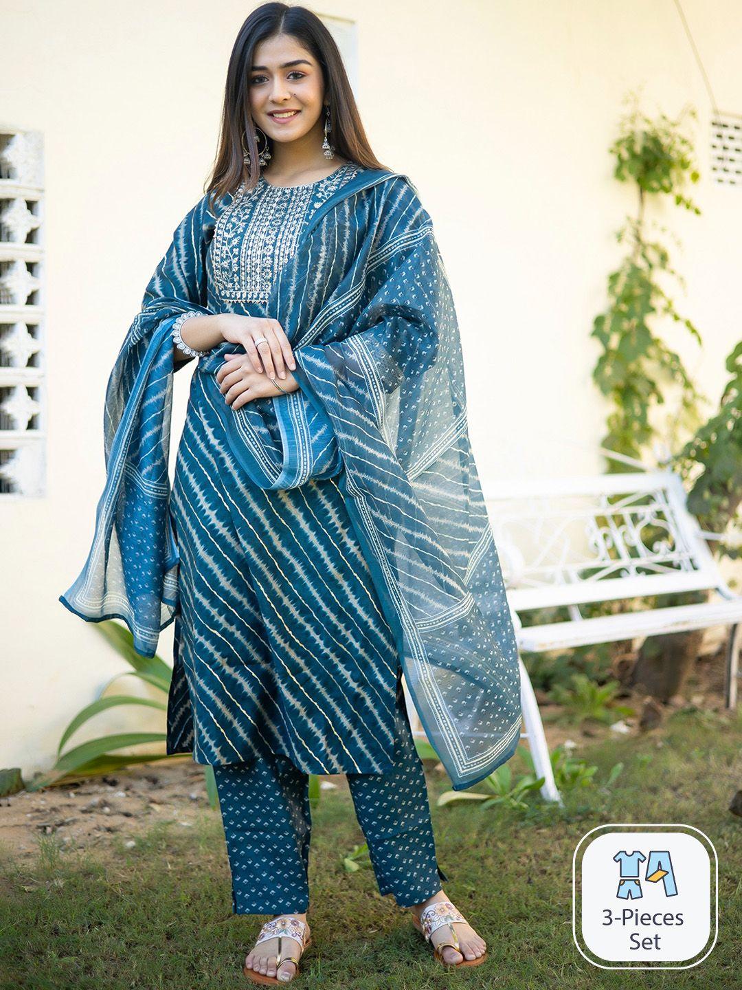 misbis women printed thread work kurta with pyjamas & with dupatta