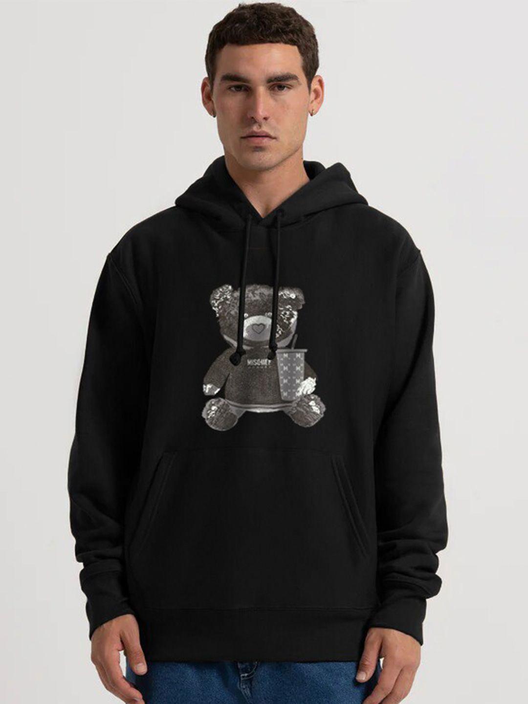 mischief monkey graphic printed ribbed hooded oversized pullover sweatshirt